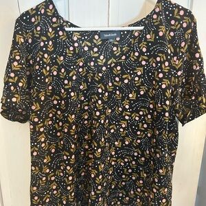 Modcloth Black and Pink Floral Short Sleeve Top